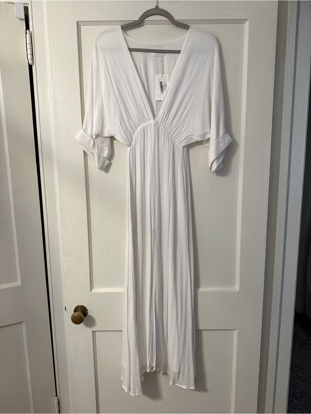 White Deep V Maxi Dress with Dolman Sleeves